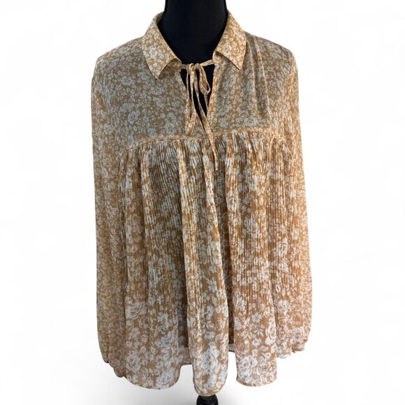 LC Lauren Conrad Tops - LC Lauren Conrad M Flowy Cottagecore Floral Peasant Blouse Tie Neck